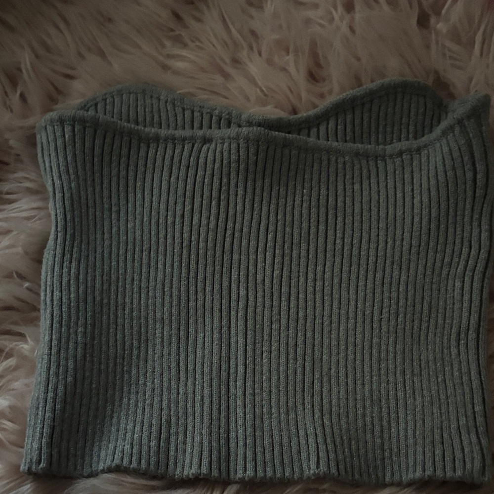 Zara Gray Ribbed Crop Top - Picture 3 of 4